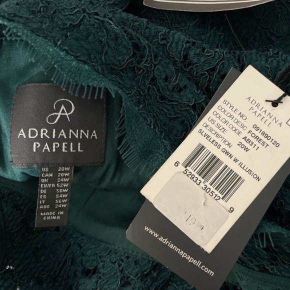 NWT Adrianna Papell [ Plus Size 20W ] Ribbon-Belt Lace Gown‎ in Forest Green - Picture 11 of 12